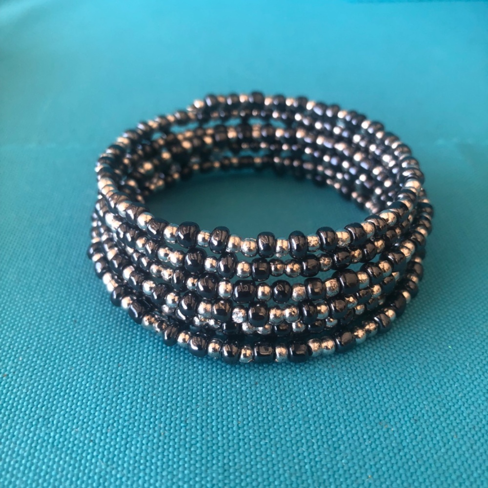 Vintage Silver and Black  Bead Wrap Bracelet